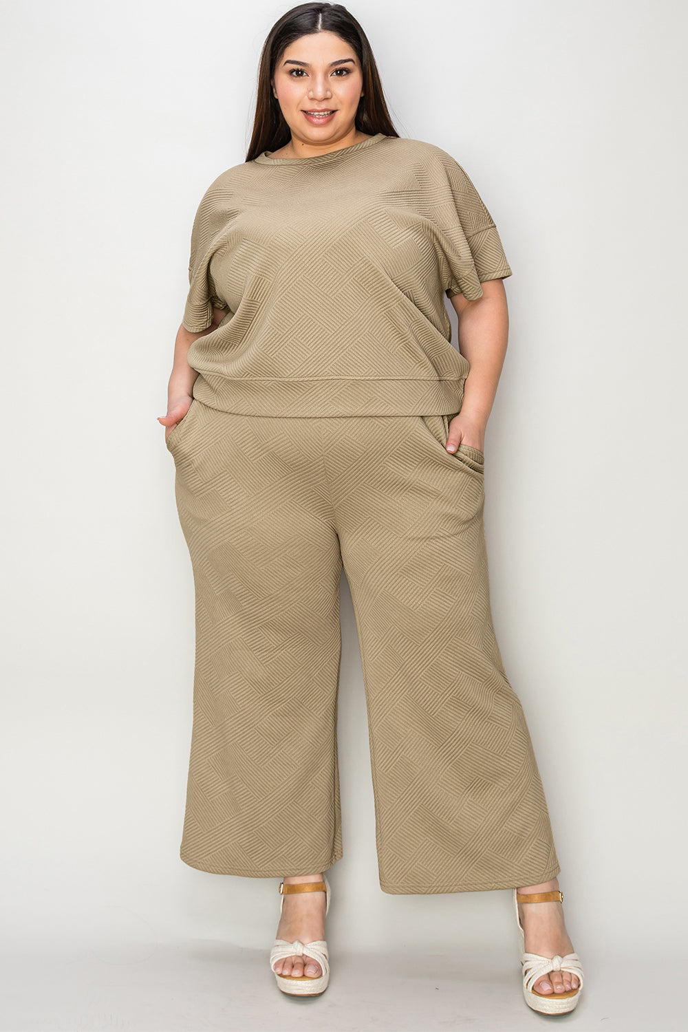 Adventure In Texture Short Sleeve Top and Pants Set - Bee Creek Apparel