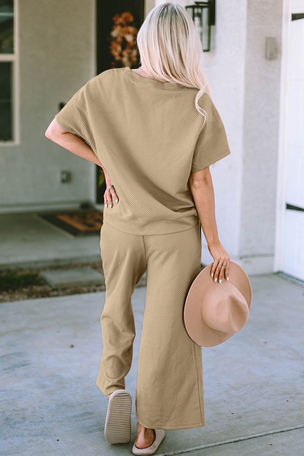 Adventure In Texture Short Sleeve Top and Pants Set - Bee Creek Apparel