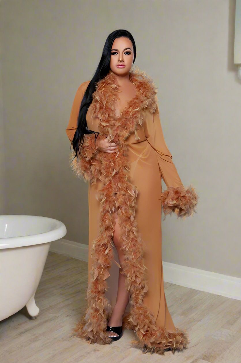 Glamour Boa Feather Trim Robe - Bee Creek Apparel