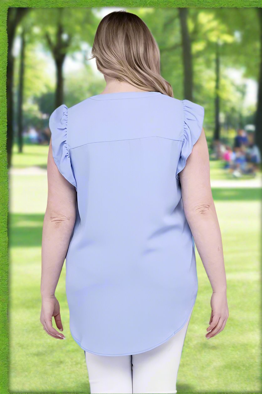 Discover Woven Wool Peach Ruffled Sleeve High-Low Top - Bee Creek Apparel