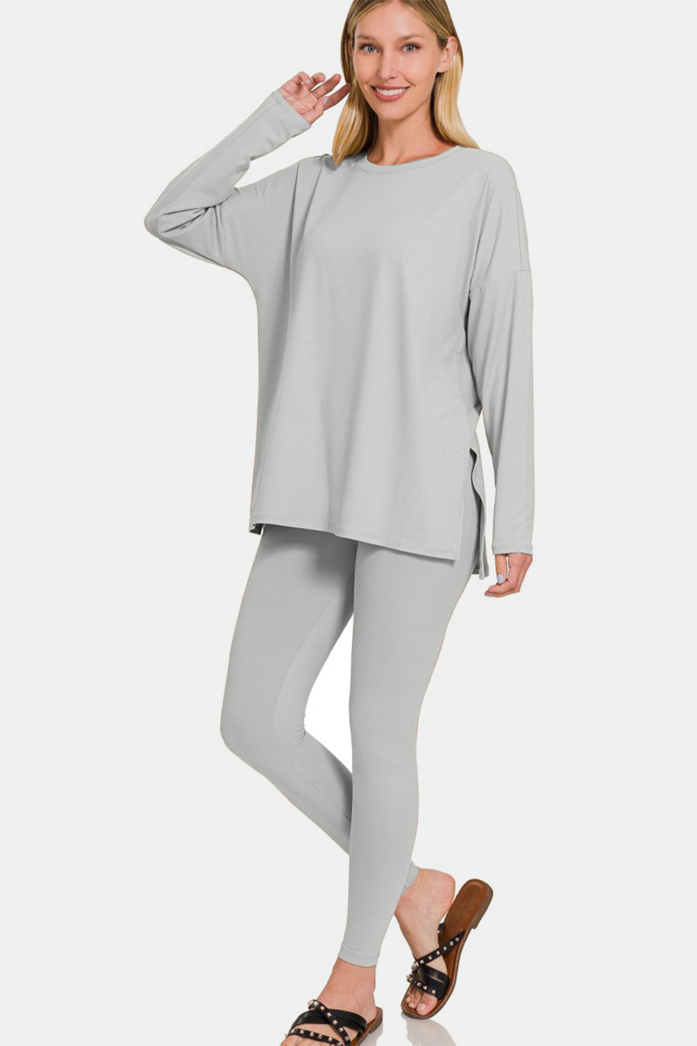 Zenana Full Size Brushed Microfiber Top and Leggings Lounge Set - Bee Creek Apparel