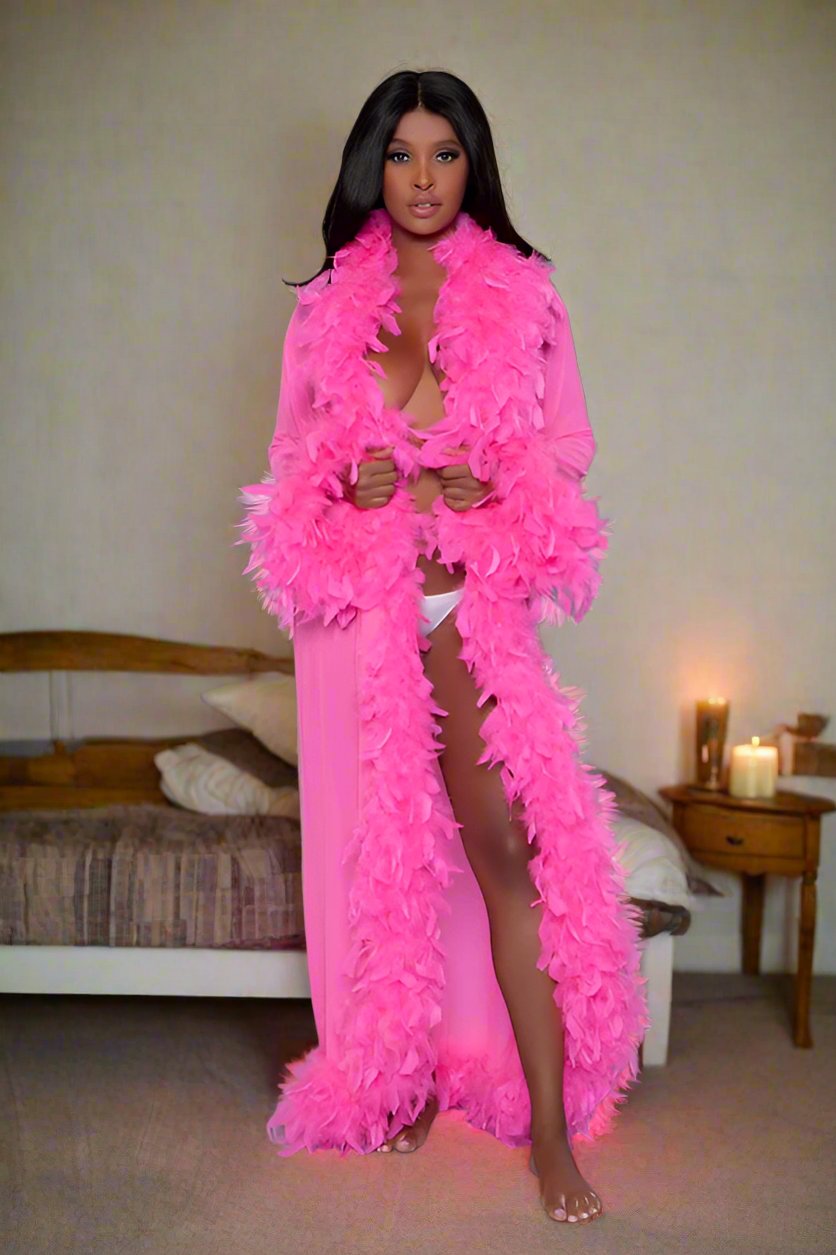 Glamour Boa Feather Trim Robe - Bee Creek Apparel