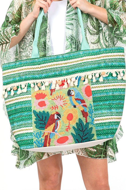 Pirate's Embroidered Tassel Oversize Tote - Bee Creek Apparel