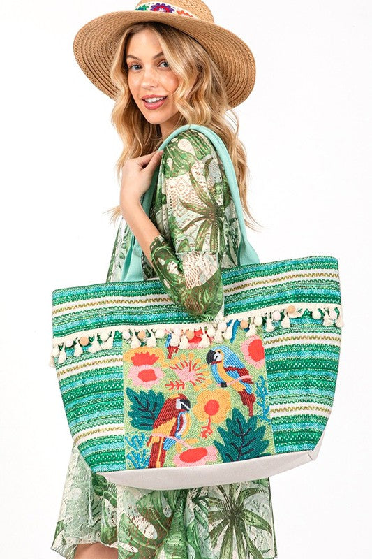 Pirate's Embroidered Tassel Oversize Tote - Bee Creek Apparel