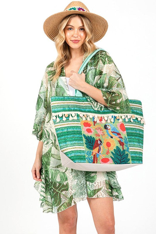 Pirate's Embroidered Tassel Oversize Tote - Bee Creek Apparel