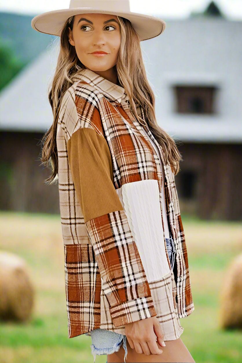 The Patch Plaid Color Block Shirt Shacket - Bee Creek Apparel