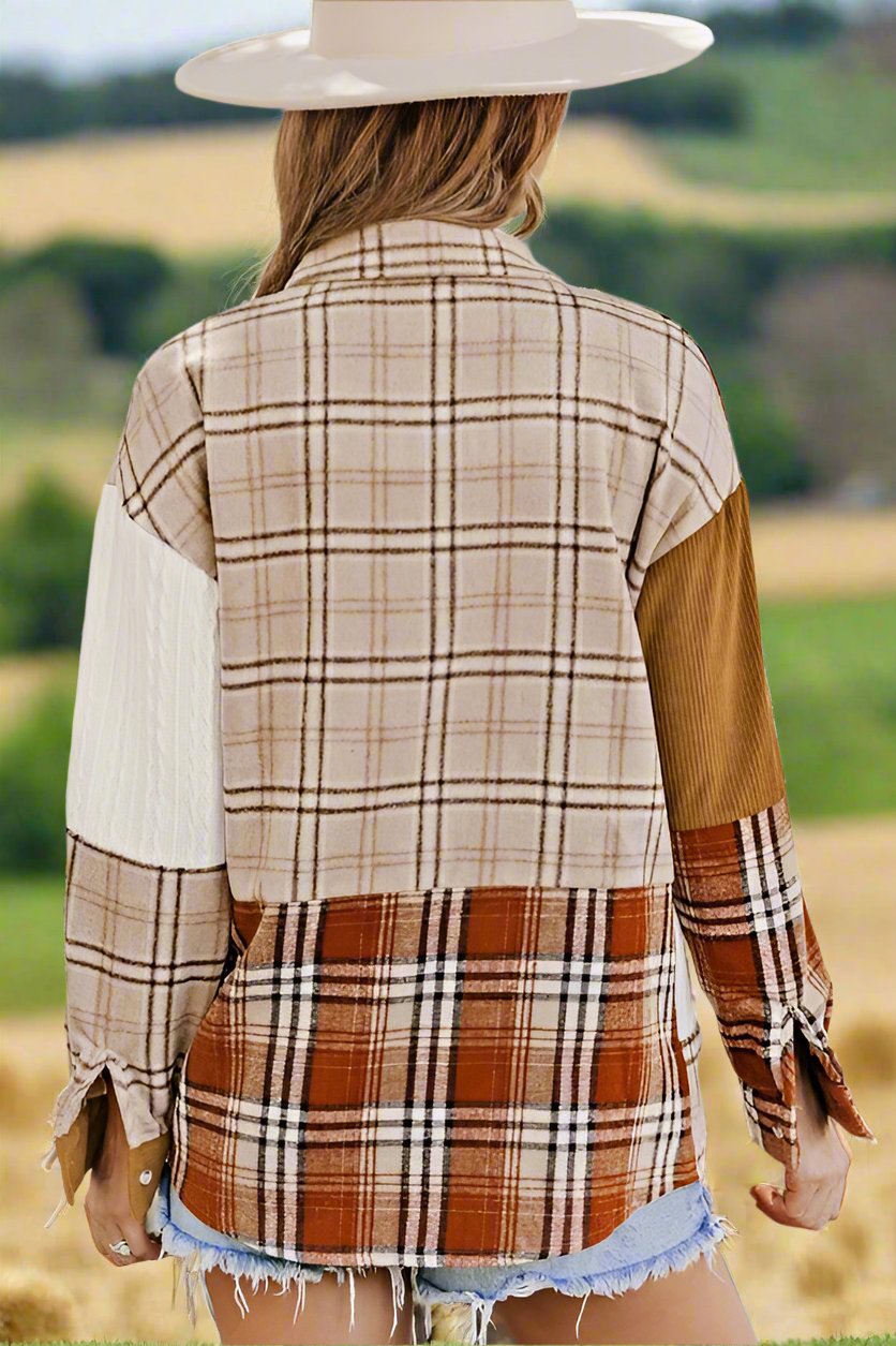 The Patch Plaid Color Block Shirt Shacket - Bee Creek Apparel