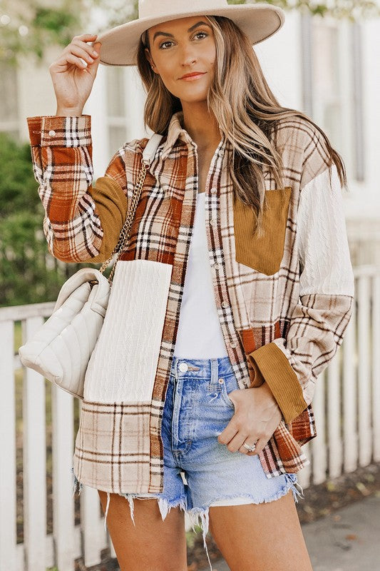 The Patch Plaid Color Block Shirt Shacket - Bee Creek Apparel