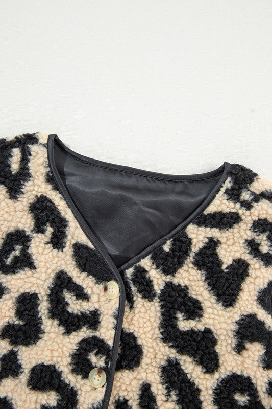 Leopard Print Sherpa Button Front Vest Coat - Bee Creek Apparel