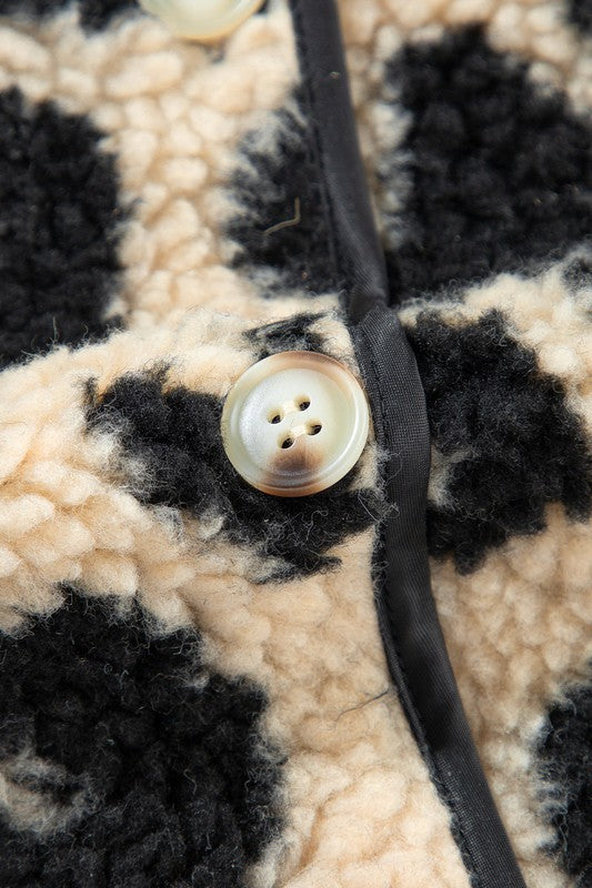 Leopard Print Sherpa Button Front Vest Coat - Bee Creek Apparel