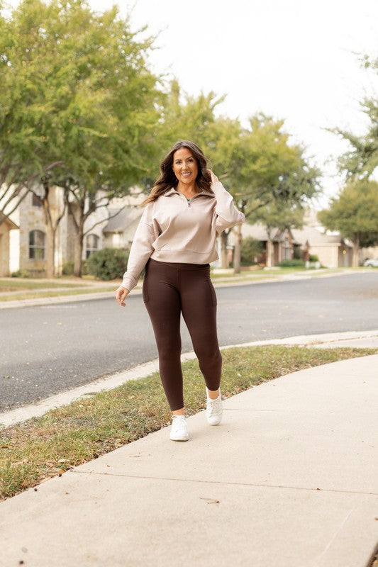 Brown Fleece Full Length Leggings with Pockets - Bee Creek Apparel