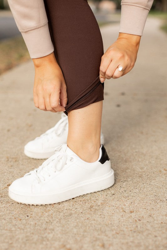 Brown Fleece Full Length Leggings with Pockets - Bee Creek Apparel