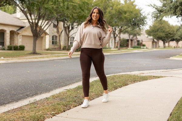 Brown Fleece Full Length Leggings with Pockets - Bee Creek Apparel