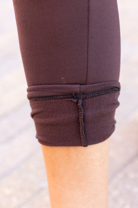 Brown Fleece Full Length Leggings with Pockets - Bee Creek Apparel