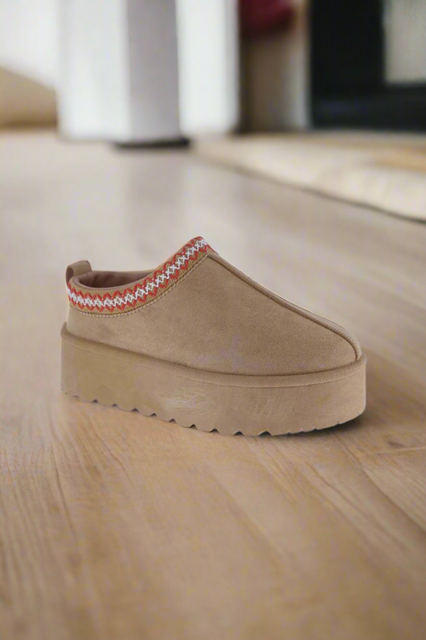 Weeboo Platform Embroidered Trim Slip-On Boots - Bee Creek Apparel