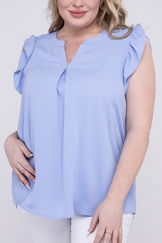 Discover Woven Wool Peach Ruffled Sleeve High-Low Top - Bee Creek Apparel