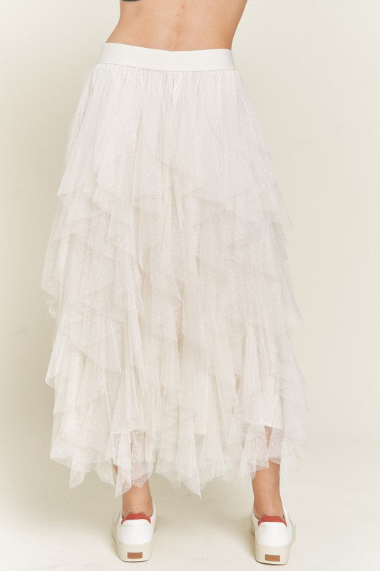 Polka Dot Mesh Lined A-Line Midi Skirt
