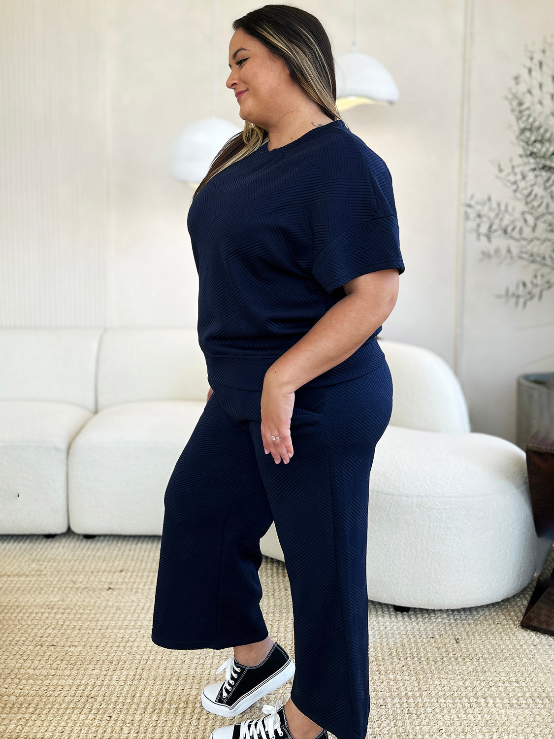 Adventure In Texture Short Sleeve Top and Pants Set - Bee Creek Apparel