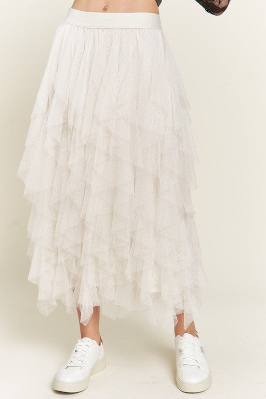 Polka Dot Mesh Lined A-Line Midi Skirt
