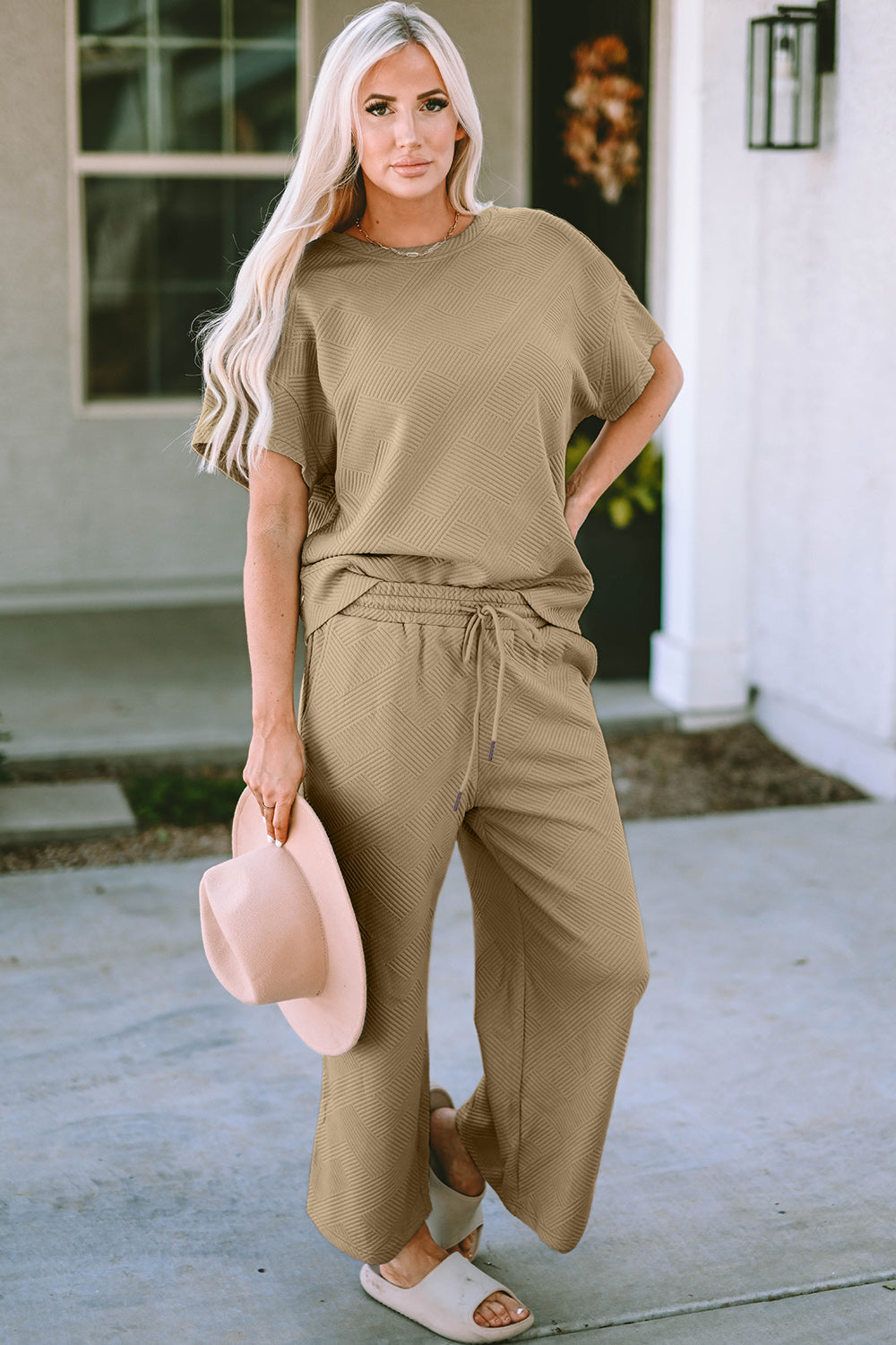 Adventure In Texture Short Sleeve Top and Pants Set - Bee Creek Apparel