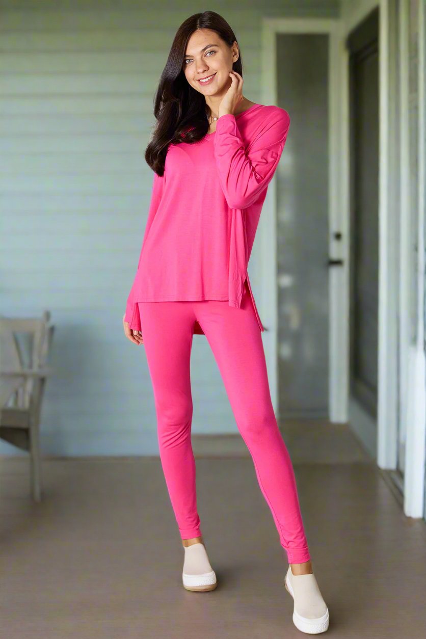 Go Basic With Our V-Neck Soft Rayon Long Sleeve Top and Pants Activewear Set - Bee Creek Apparel