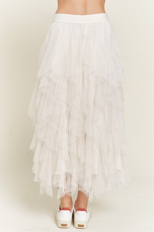 Polka Dot Mesh Lined A-Line Midi Skirt