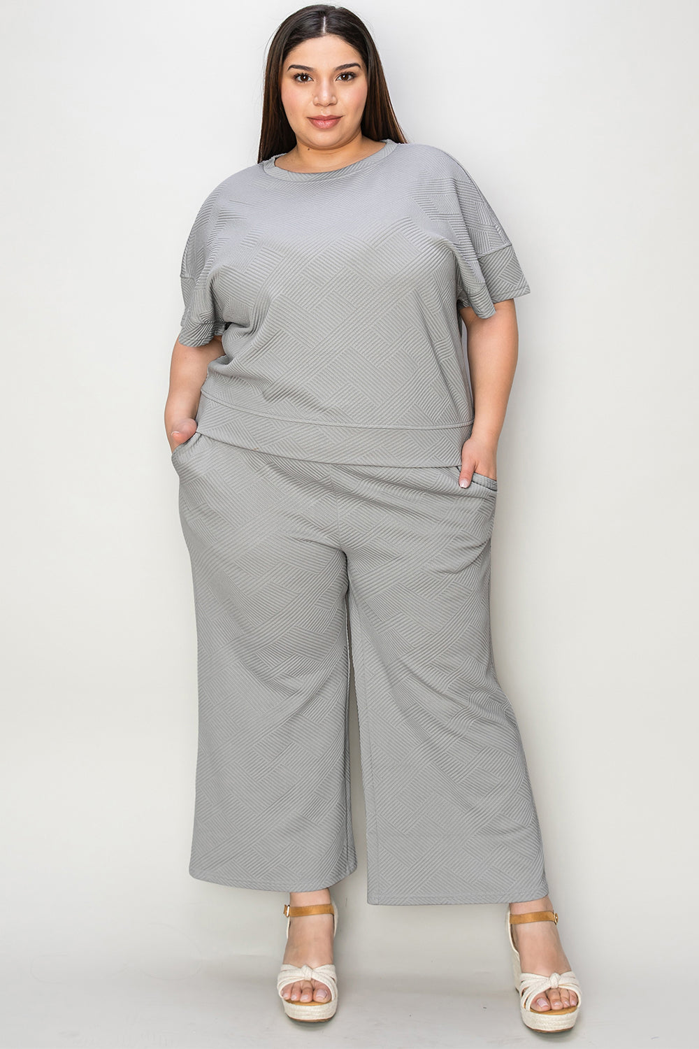 Adventure In Texture Short Sleeve Top and Pants Set - Bee Creek Apparel