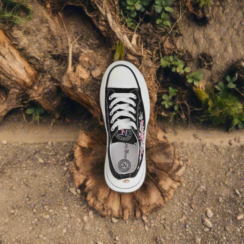 Nicole Lee USA Embroidery Detail Platform Lace-Up Sneakers - Bee Creek Apparel