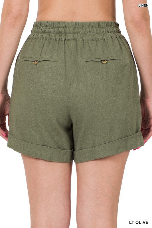 Linen Drawstring-Waist Shorts with Pockets - Bee Creek Apparel