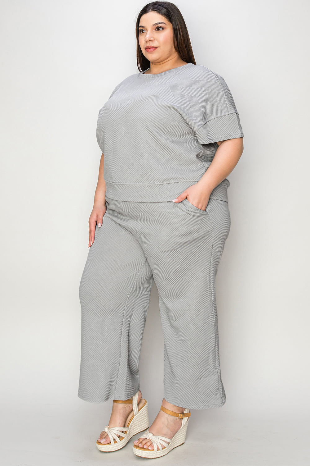 Adventure In Texture Short Sleeve Top and Pants Set - Bee Creek Apparel