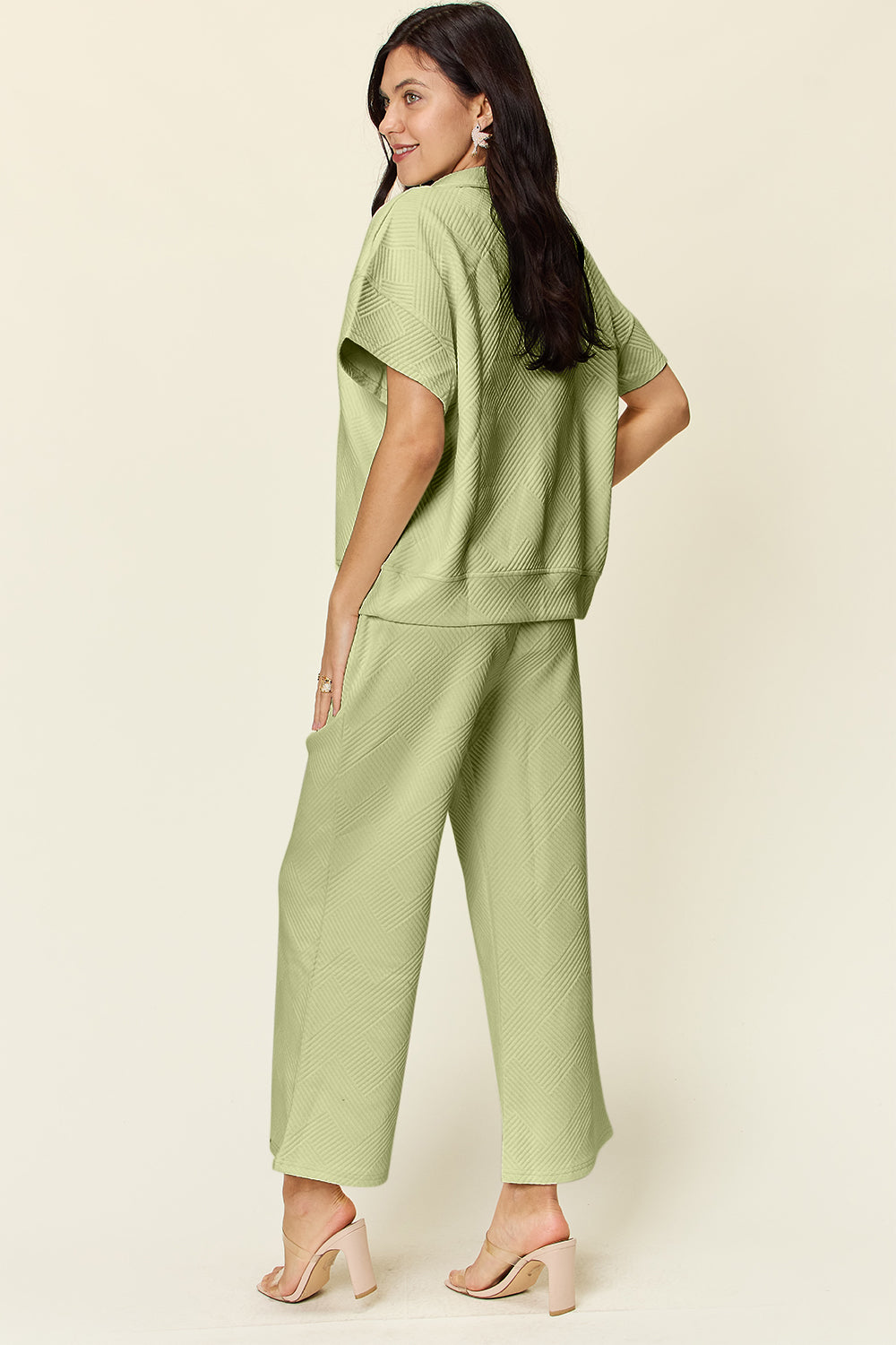 Texture Half Zip Short Sleeve Top and Pants Set - Bee Creek Apparel
