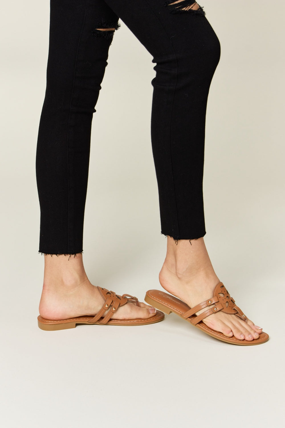 Forever Link Cutout PU Leather Open Toe Sandals - Bee Creek Apparel