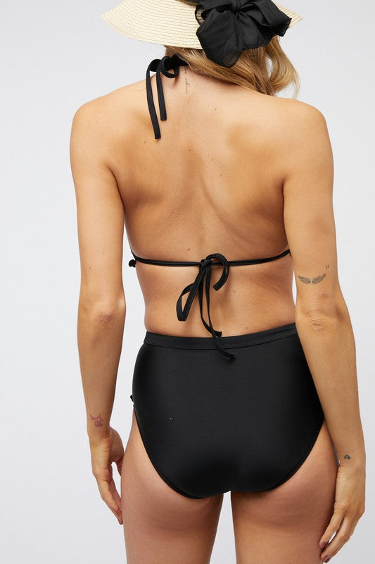 Solid Bikini Set With Pompom - Bee Creek Apparel