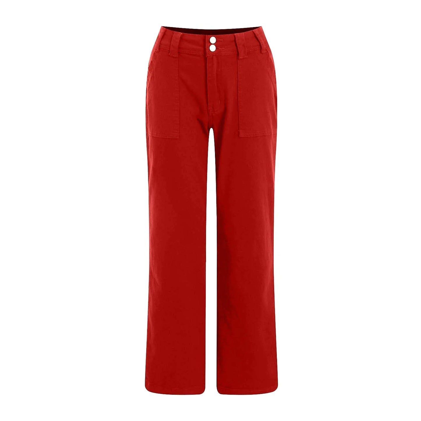 Twill Double Button Mid Rise Straight Leg Denim Jeans