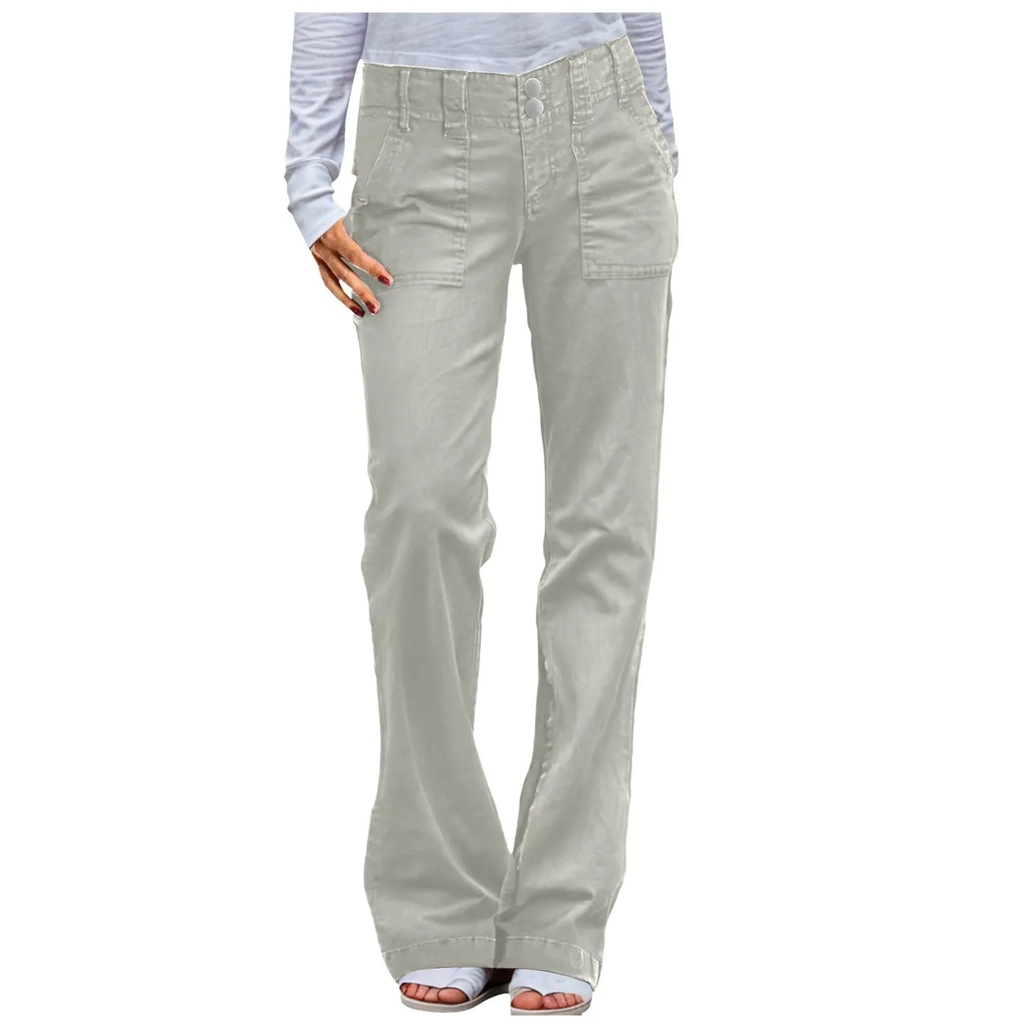 Twill Double Button Mid Rise Straight Leg Denim Jeans
