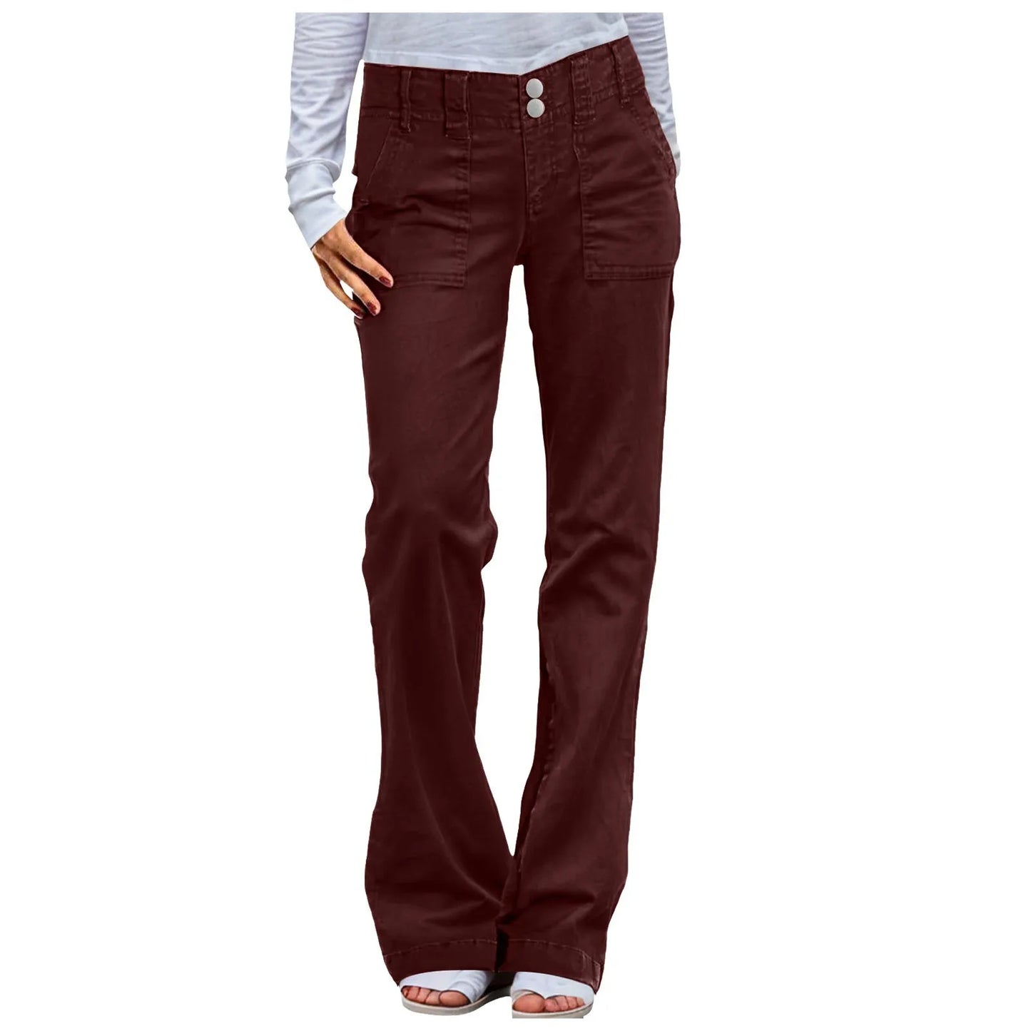 Twill Double Button Mid Rise Straight Leg Denim Jeans