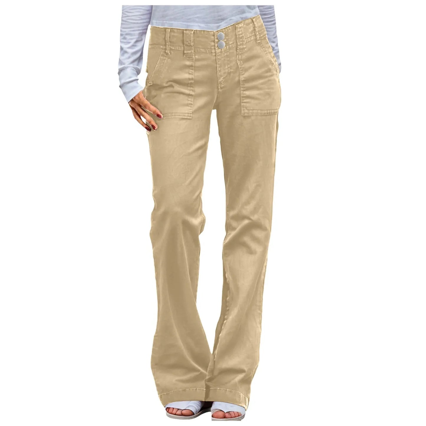 Twill Double Button Mid Rise Straight Leg Denim Jeans