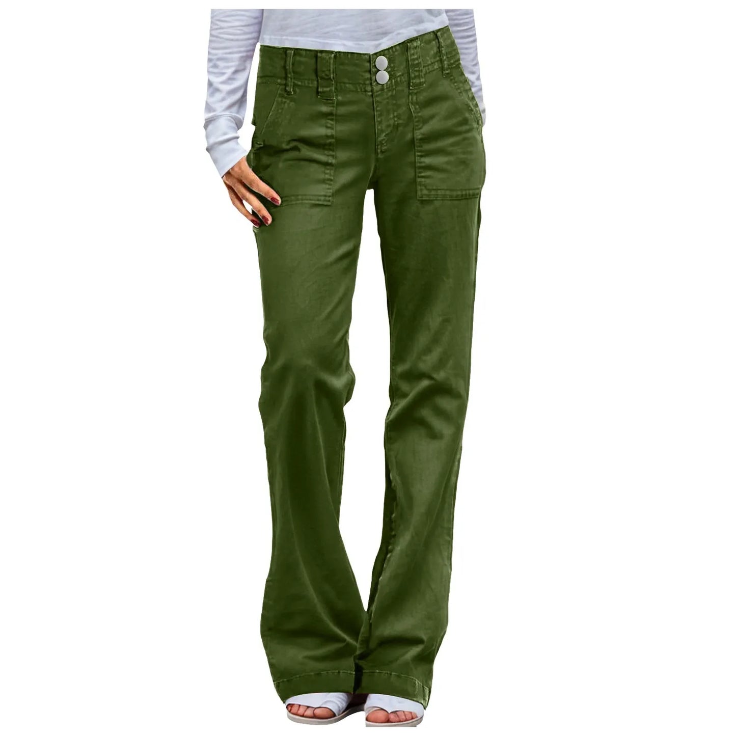 Twill Double Button Mid Rise Straight Leg Denim Jeans