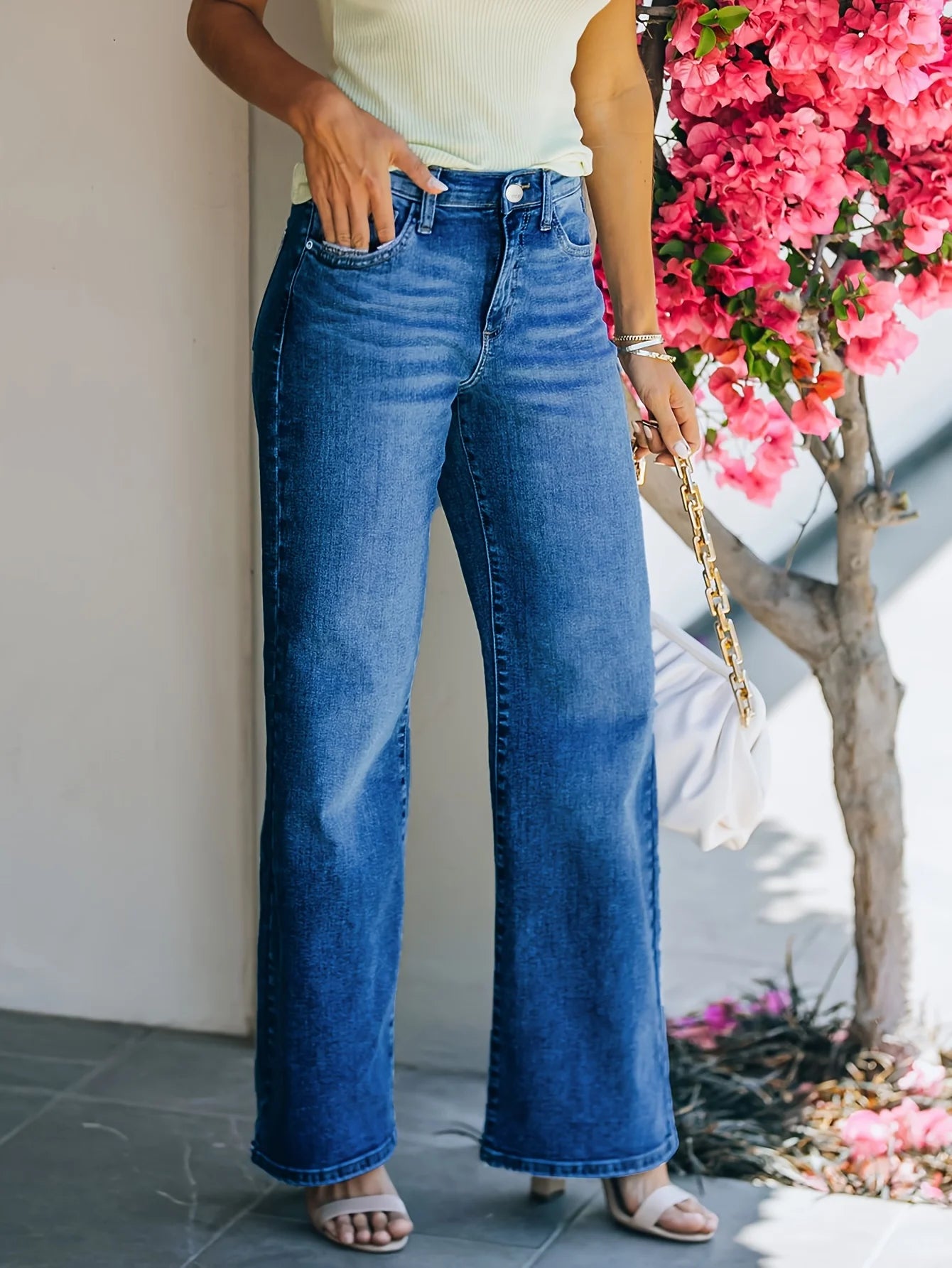 Women's Casual Stretch Loose Straight Leg Jeans