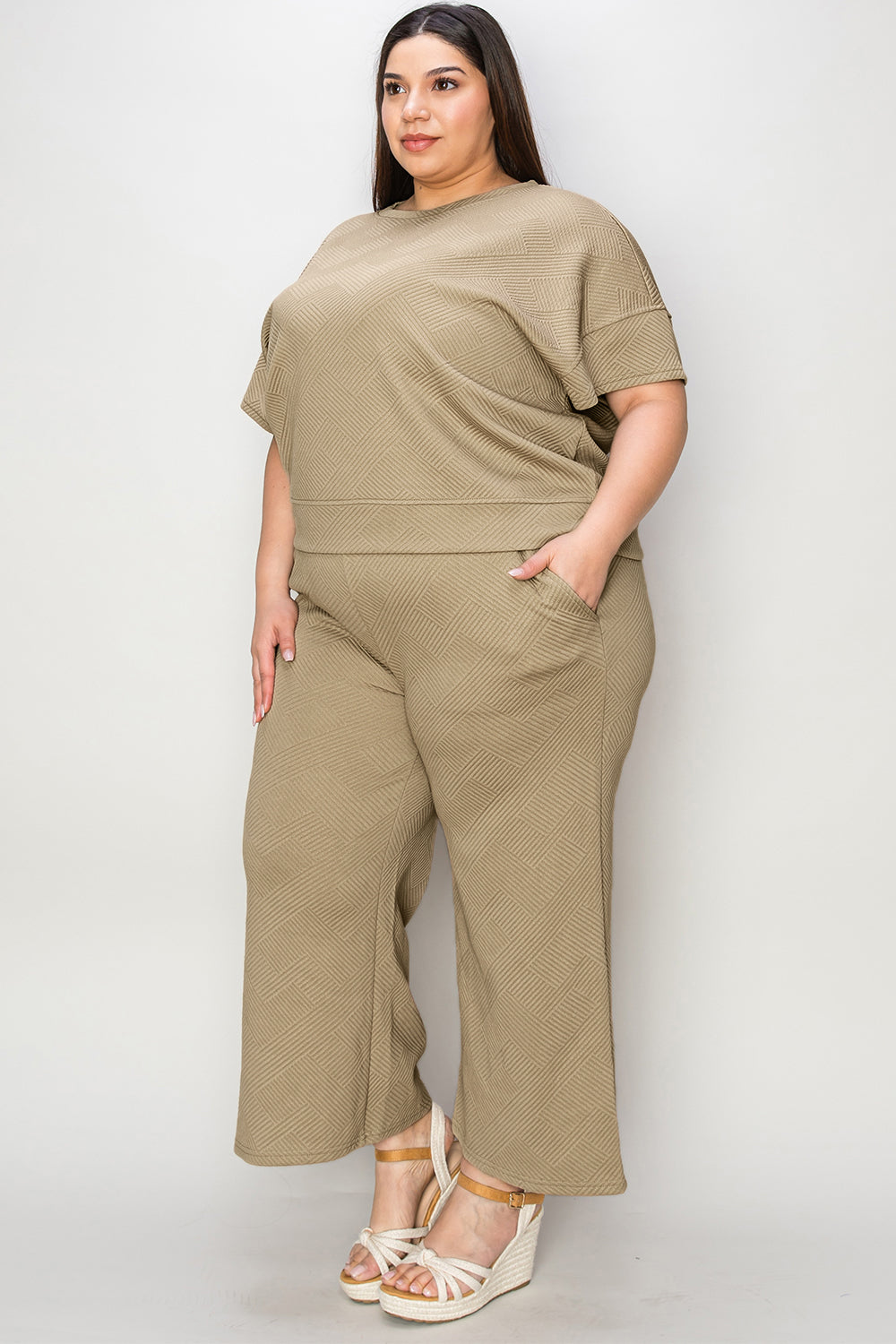 Adventure In Texture Short Sleeve Top and Pants Set - Bee Creek Apparel