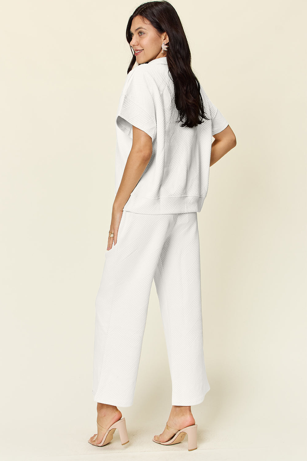 Texture Half Zip Short Sleeve Top and Pants Set - Bee Creek Apparel