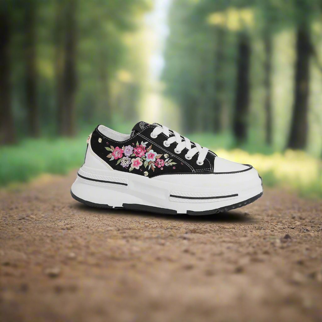 Nicole Lee USA Embroidery Detail Platform Lace-Up Sneakers - Bee Creek Apparel