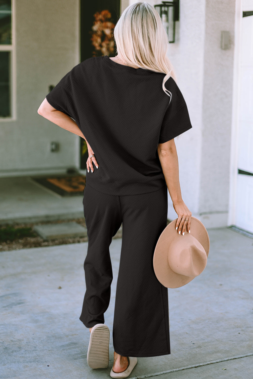 Adventure In Texture Short Sleeve Top and Pants Set - Bee Creek Apparel