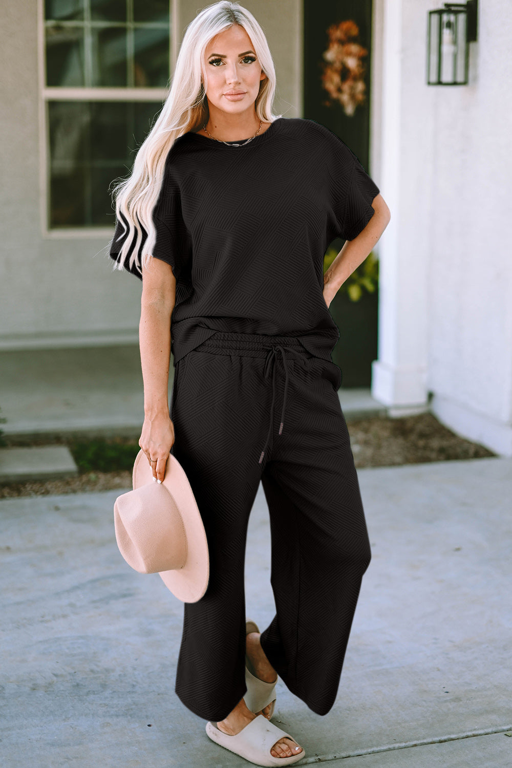 Adventure In Texture Short Sleeve Top and Pants Set - Bee Creek Apparel