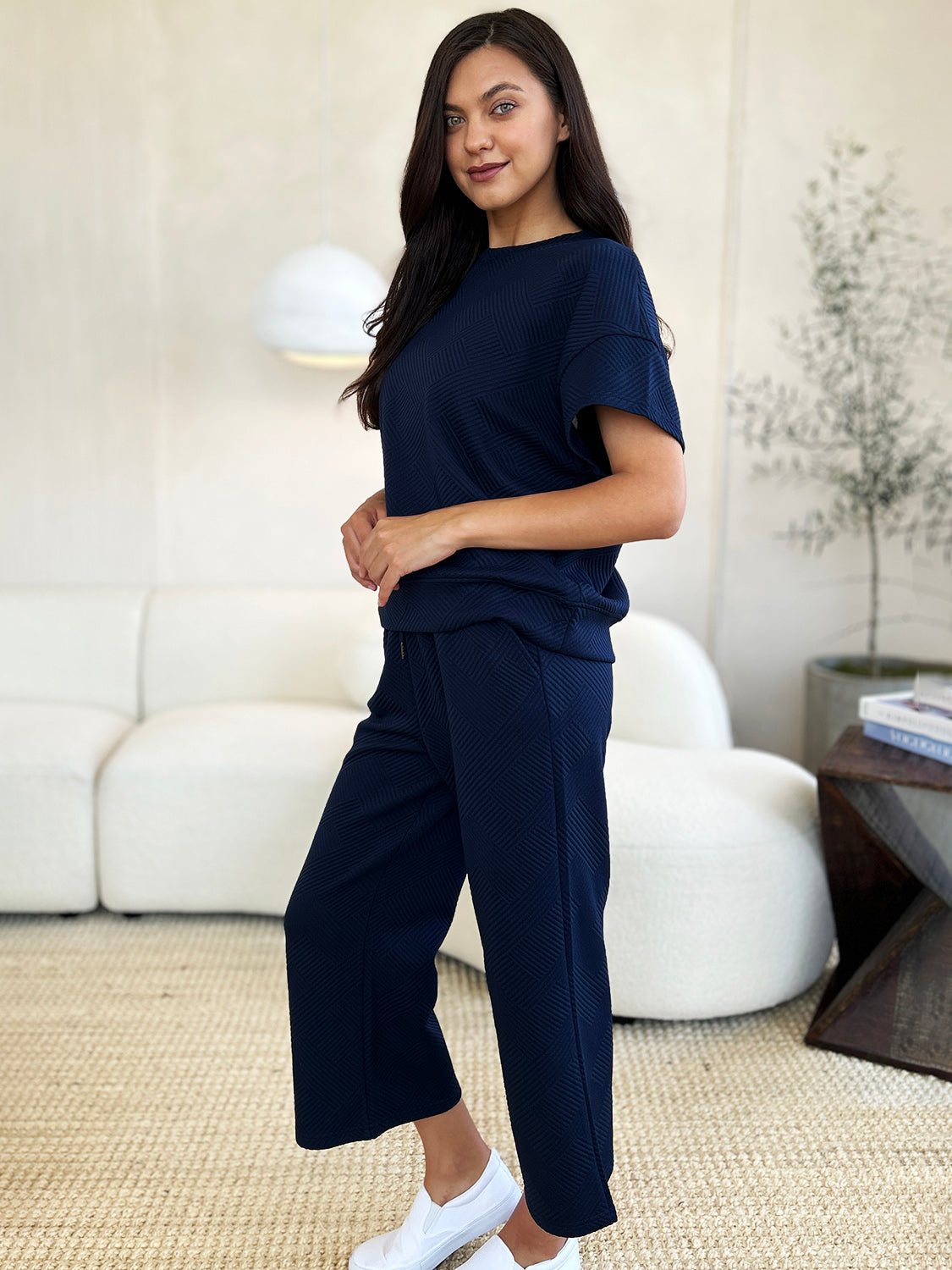 Adventure In Texture Short Sleeve Top and Pants Set - Bee Creek Apparel