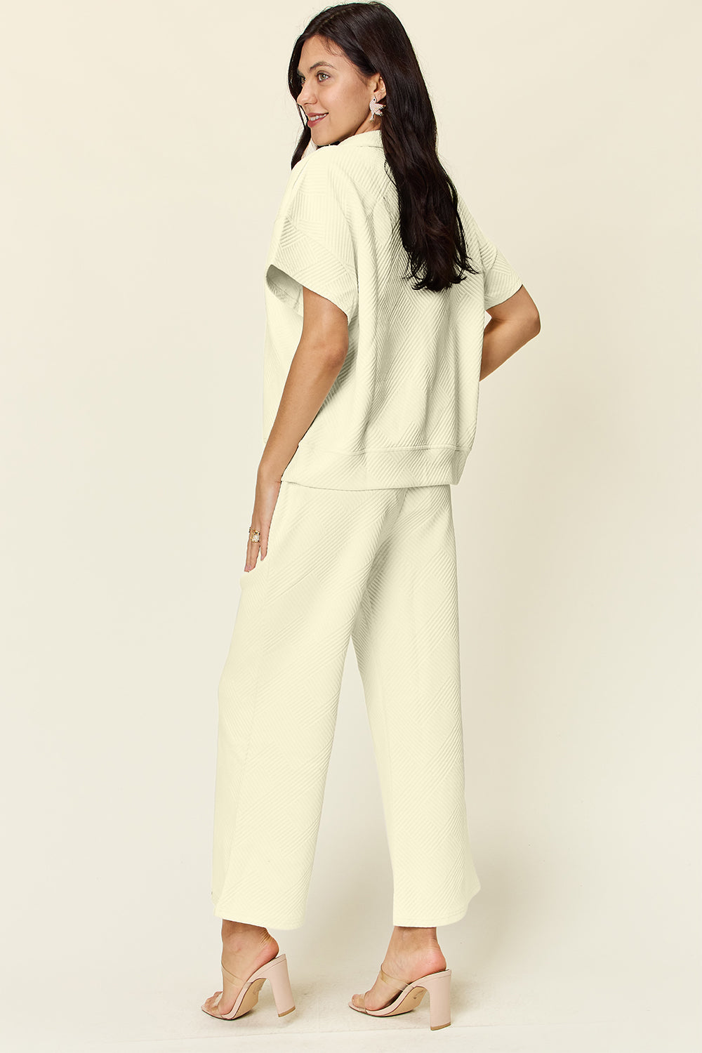 Texture Half Zip Short Sleeve Top and Pants Set - Bee Creek Apparel