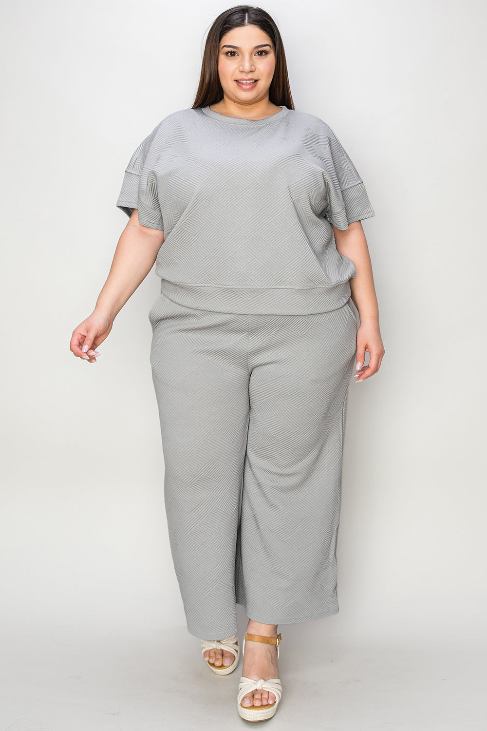 Adventure In Texture Short Sleeve Top and Pants Set - Bee Creek Apparel
