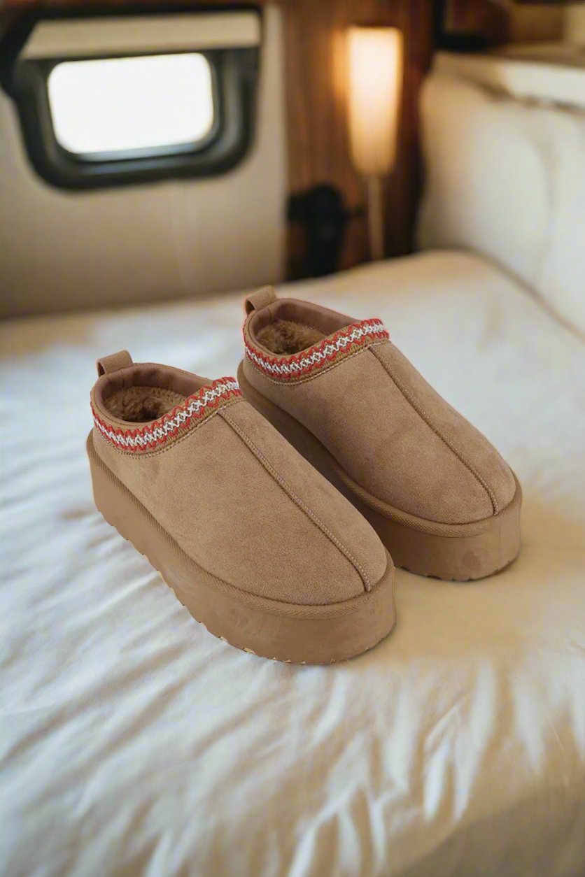 Weeboo Platform Embroidered Trim Slip-On Boots - Bee Creek Apparel