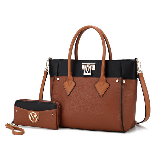 MKF Collection by Mia K - Brynlee Color-Block Vegan Leather Women’s Tote Bag includes Wallet