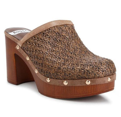 Throw Back Raffia Platform Clogs